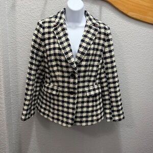 Talbots‎ Petites Houndstooth Wool Blend Tweed Blazer Pockets Lined Size 8P